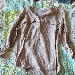Light Taupe Button Front Top
